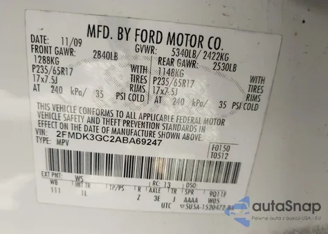 2010 Ford Edge Se из США, поврежденный, VIN 2FMDK3GC2ABA69247